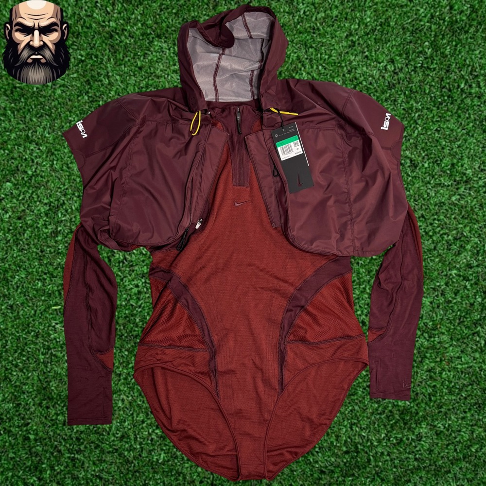Nike INRG ISPA Bodysuit Wool Blend Twill Burgundy Vast FV5012-619 Womens XL